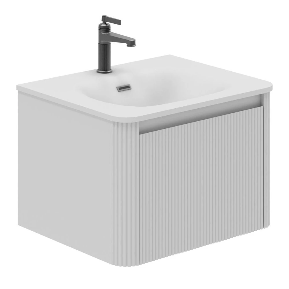 Cubico Wave Ribbed 600mm Wall Hung Vanity Unit Matt White