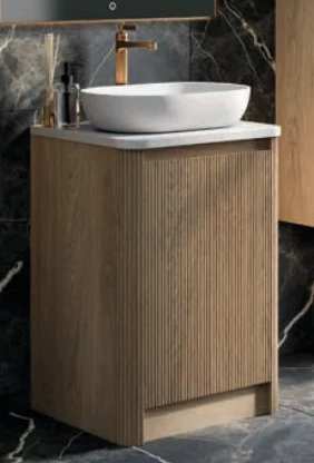 Cubico Wave Ribbed 600mm Floor Standing Vanity Unit 2 Drawer Natural Oak