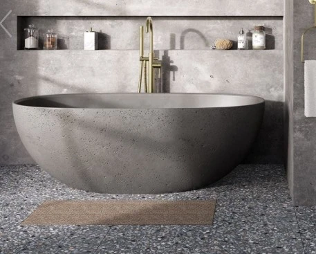 Cubico Bueno Concrete Bath 1650x800 Travertine Texture Dark Grey Inc. Bath Trap