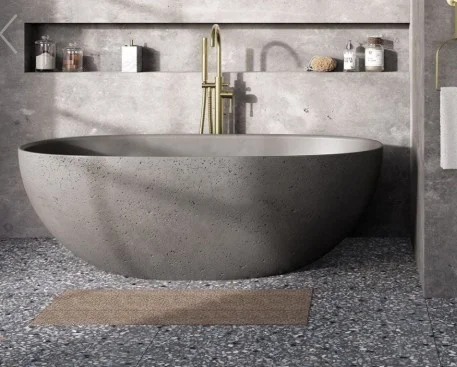 Cubico Bueno Concrete Bath 1650x800 Travertine Texture Dark Grey Inc. Bath Trap
