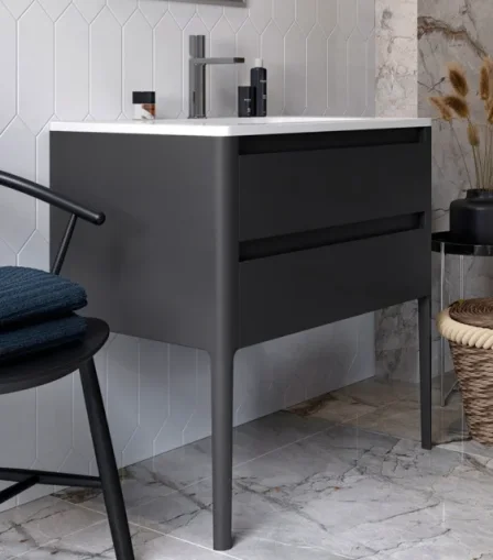 Cubico Stark 2 Slate Grey 800mm Floor Standing Vanity Unit With Basin Inc. Bottle Trap product image - Image 1