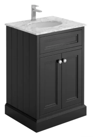 Cubico Cromwell 600mm Square Vanity Unit In Matt Black Inc Marble Worktop And Ceramic Basin Inc. Bottle Tra product image - Image 1
