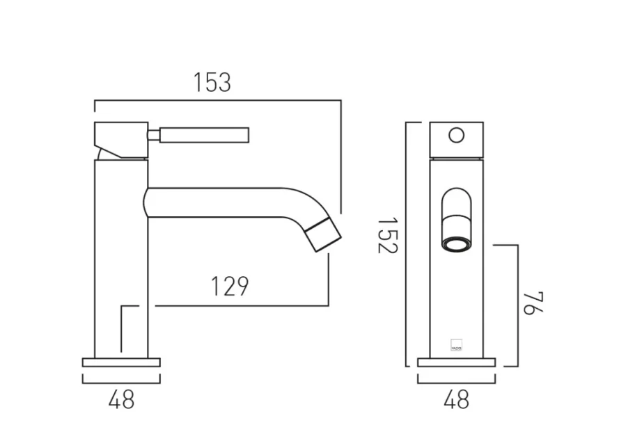 Vado Individual Origins Slimline Mono Basin Mixer Brushed Black technical drawing - Image 2