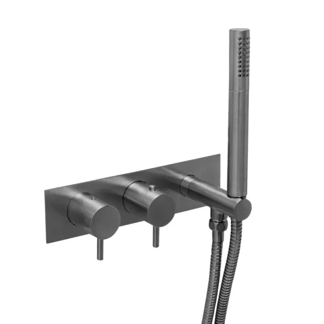 Just Taps Vos Thermostatic Concealed 2 Outlet Shower Valve With Attached Handset Brushed Black product image - Image 1