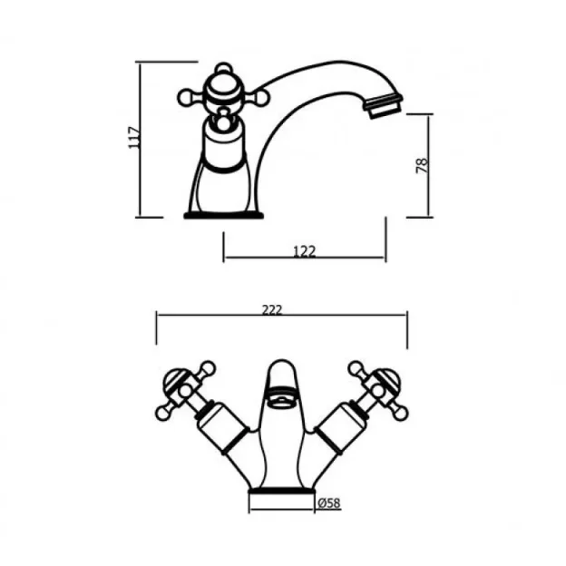 Crosswater Belgravia Crosshead Luxury Mono Mixer With Waste Deck Mounted Chrome technical drawing - Image 3