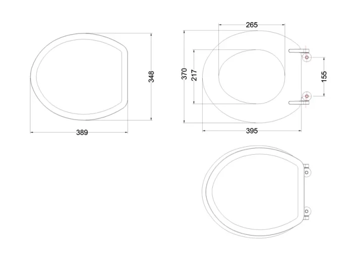 Burlington Gloss White Seat - Chrome Non-soft Close Hinge technical drawing - Image 2