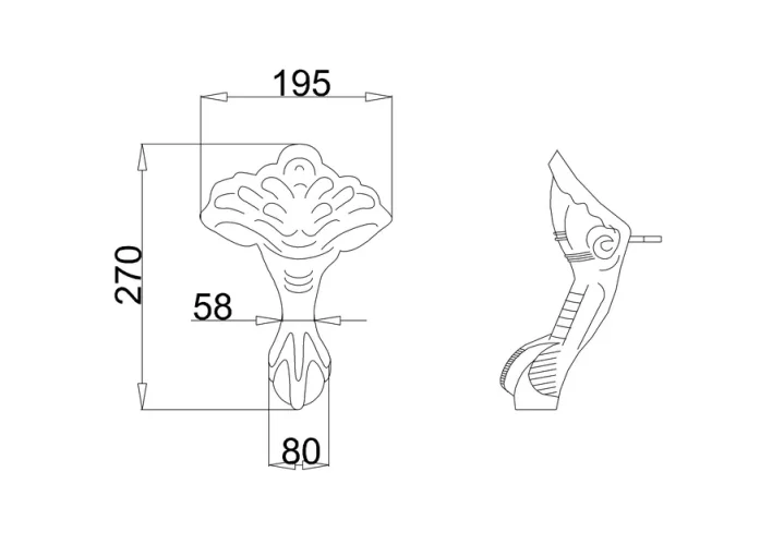 Burlington Aluminium Traditional Bath Leg Set Matt White technical drawing - Image 2