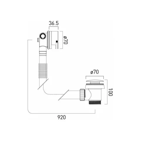 Vado Bath Filler Waste & Overflow Chrome technical drawing - Image 3
