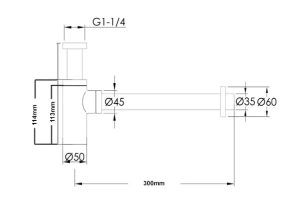 Just Taps Bottle Trap Brushed Black technical drawing - Image 2