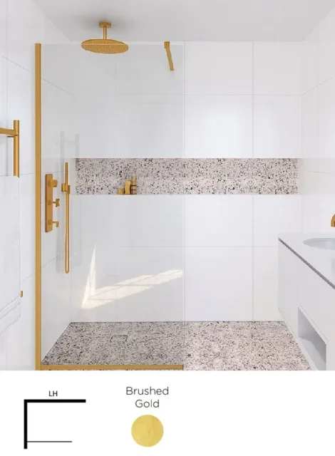 Showerlab View 01 Walk- In Enclosure Fixed Panel Standard - Fixed Sizes Only 881-895mmx2000mm , Left Hand , Brushed Gold product image - Image 1