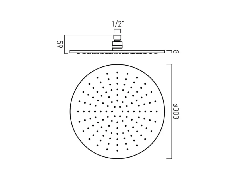 Vado Individual Single Function Easy Clean Round Shower Head 300mm Brushed Gold technical drawing - Image 2