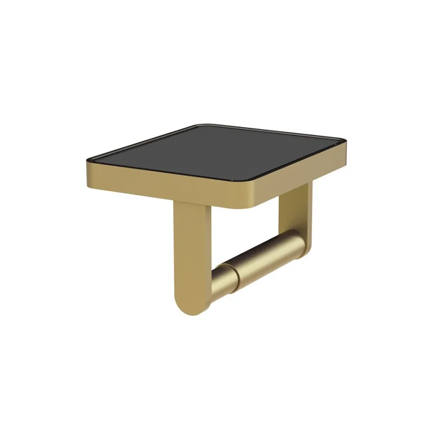 Vado Paper Holder With Black Glass Satin Brass product image - Image 1