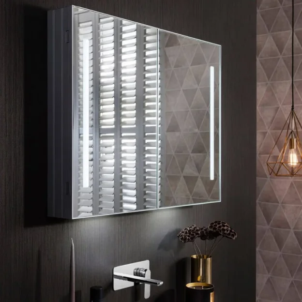 Crosswater Allure 900mm LED Illuminated Bathroom Mirror Cabinet detail view - Image 3