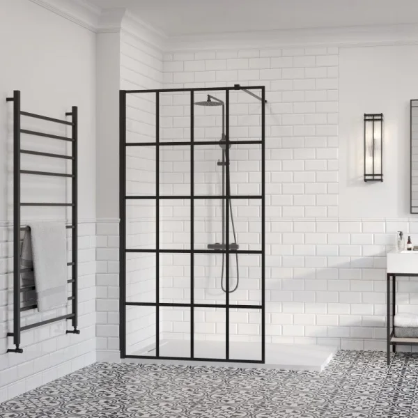 Drench Frame Lite Fixed Panel 1000x2100mm Clear Glass - Matt Black