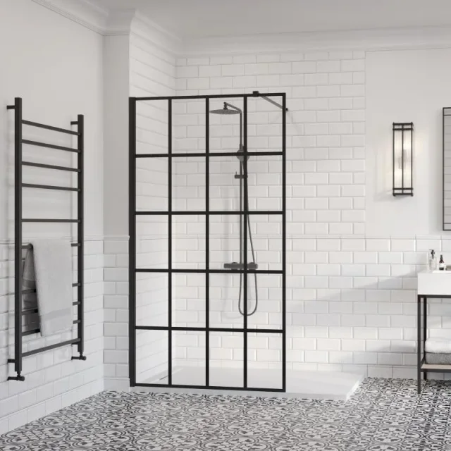 Drench Frame Lite Fixed Panel 1000x2100mm Clear Glass - Matt Black product image - Image 1