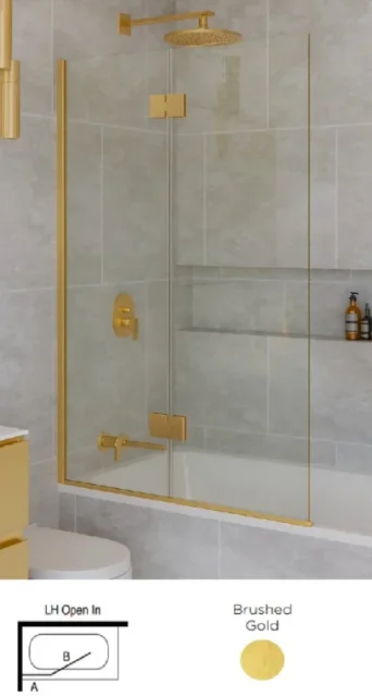 Showerlab Brushed Brass Bath Screen Folding in 2 Panel product image - Image 1