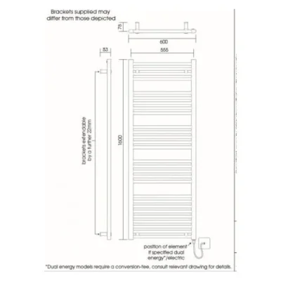 Vogue Axis Towel Radiator Electric Only - Chrome 1200X600 detail view - Image 2