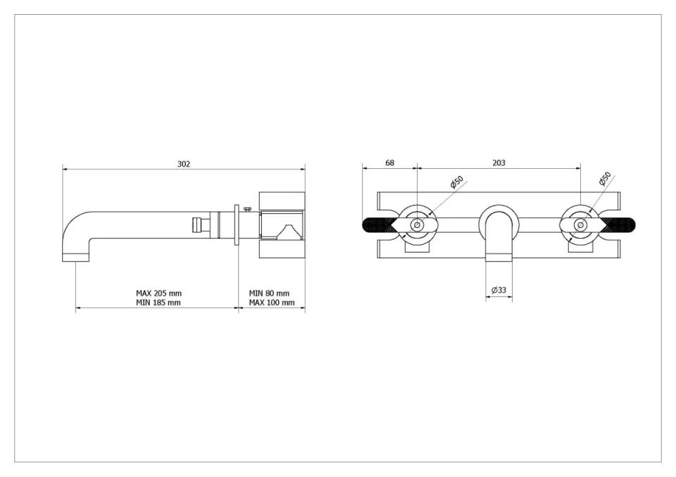 Crosswater Union Basin 3 Hole Wall Mounted Lever Trim Set Brushed Black Chrome technical drawing - Image 2