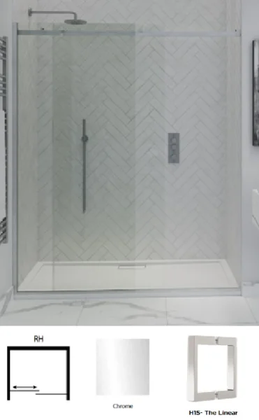 Showerlab View 30 Enclosures Sliding Door + Fixed Panel Standard - Fixed Sizes Only 1030-1070mmx2000mm , Right Hand , H15 - The Linar , Chrome