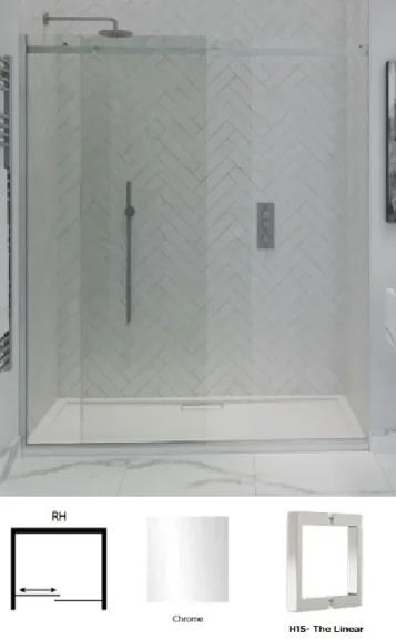 Showerlab View 30 Enclosures Sliding Door + Fixed Panel Standard - Fixed Sizes Only 1030-1070mmx2000mm , Right Hand , H15 - The Linar , Chrome product image - Image 1