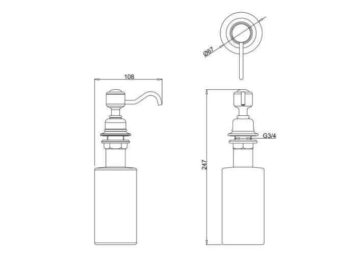 Burlington Basin Soap Dispenser - Chrome Plated Brass technical drawing - Image 2