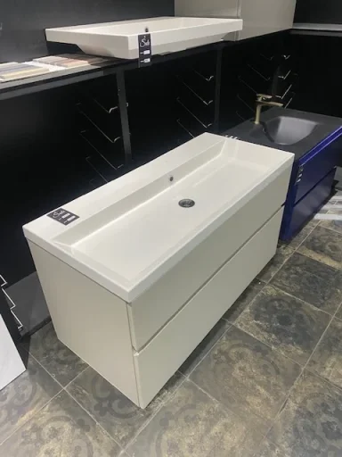 Faeber 2 Drawer Venice 1000mm Vanity Unit In Rs35 Seychelles W/ Gloss Basin - Ex Display product image - Image 1