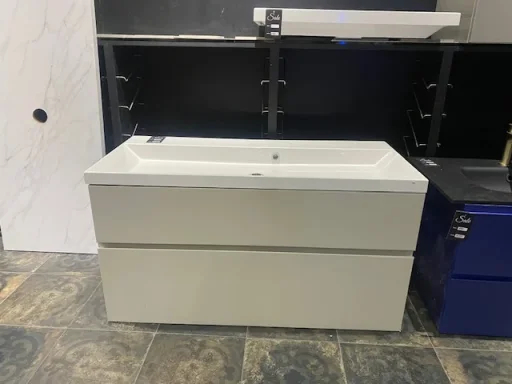 Faeber 2 Drawer Venice 1000mm Vanity Unit In Rs35 Seychelles W/ Gloss Basin - Ex Display detail view - Image 2