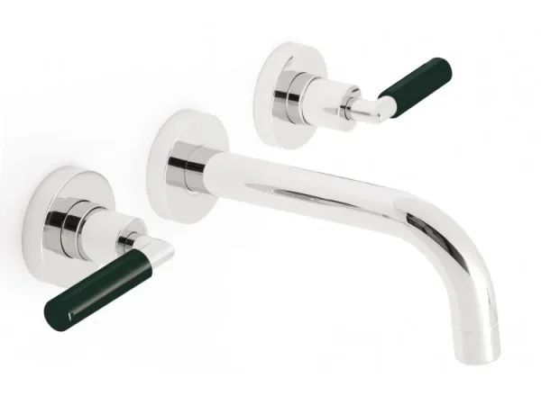 Vado Nuance 3 Hole Basin Mixer With 200mm Spout Wall Mounted With Black Handle product image - Image 1