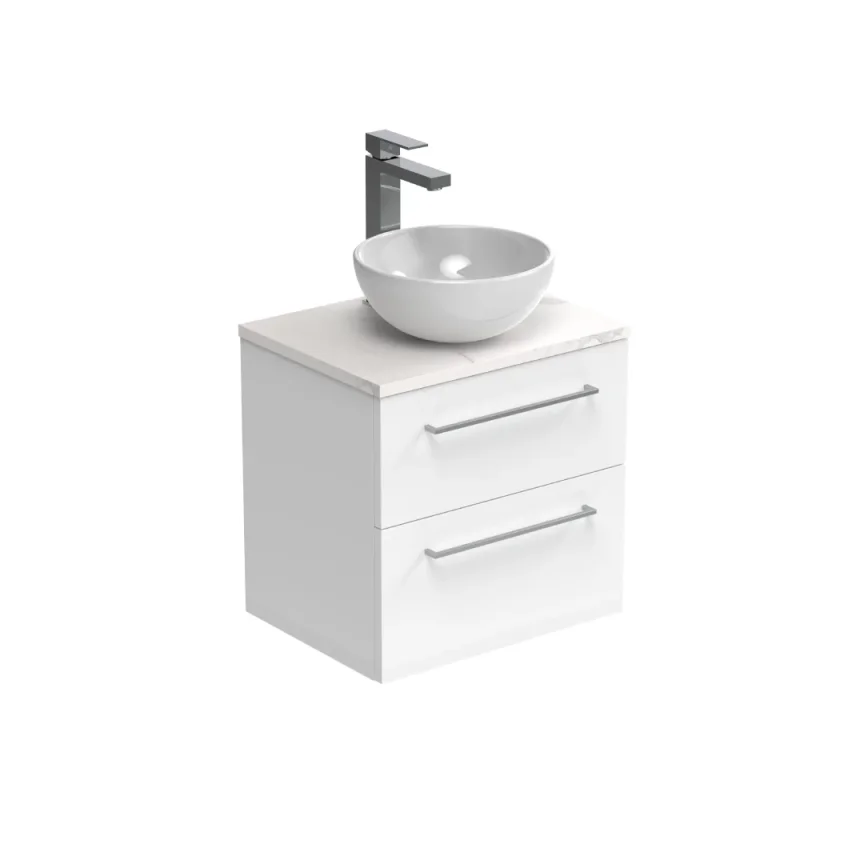 Saneux Austen 50cm 2 Drawer Wall Mounted Unit - Gloss White detail view - Image 2