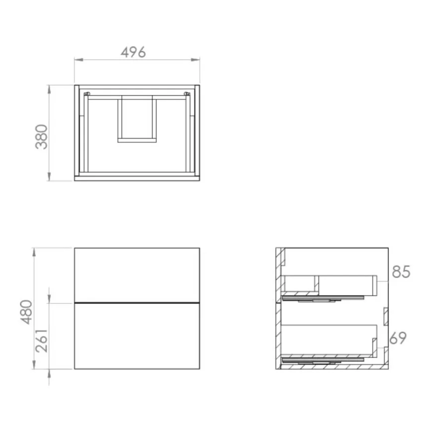 Saneux Austen 50cm 2 Drawer Wall Mounted Unit - Gloss White detail view - Image 3