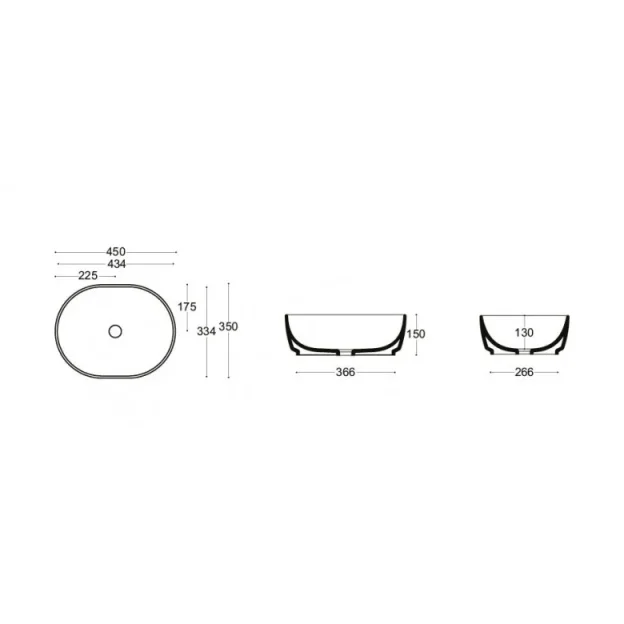 Crosswater Pearl Counter Basin 450 With Overflow White technical drawing - Image 2
