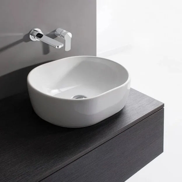 Crosswater Pearl Counter Basin 450 With Overflow White detail view - Image 3