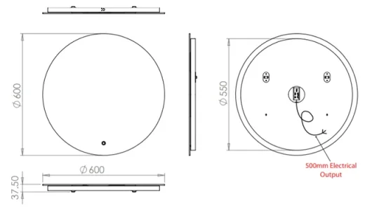 Hib Theme 60 Mirror 60cm X D3.75cm technical drawing - Image 2