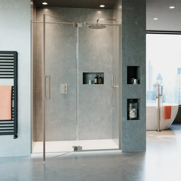 Crosswater Optix Pivot Door With In Line Panel 900 Brushed Nickel