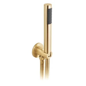 Vado Individual Round Single Function Mini Shower Kit With Integrated Outlet And Bracket Wall Mounted Brushed Gold