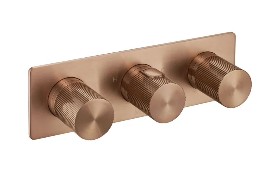 Just Taps Evo 2 Outlet 3 Handle Thermostatic Concealed Shower Valve Horizontal Brushed Bronze product image - Image 1