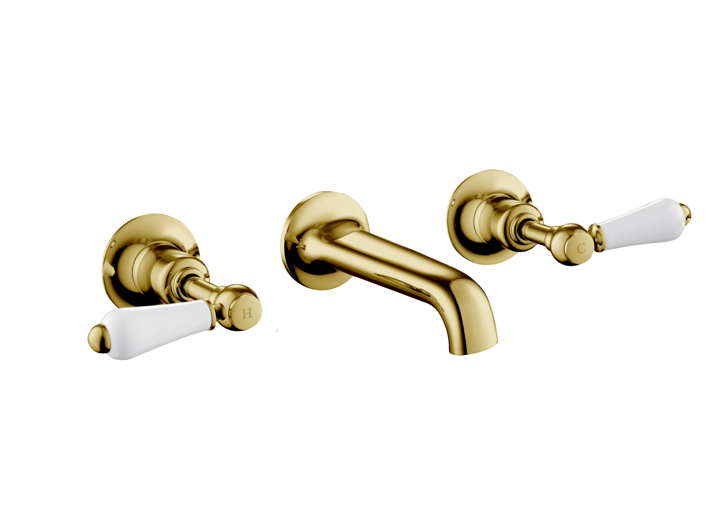 Just Taps Grosvenor Lever 3 Hole Wall Mounted Basin Mixer With Spout Light Gold