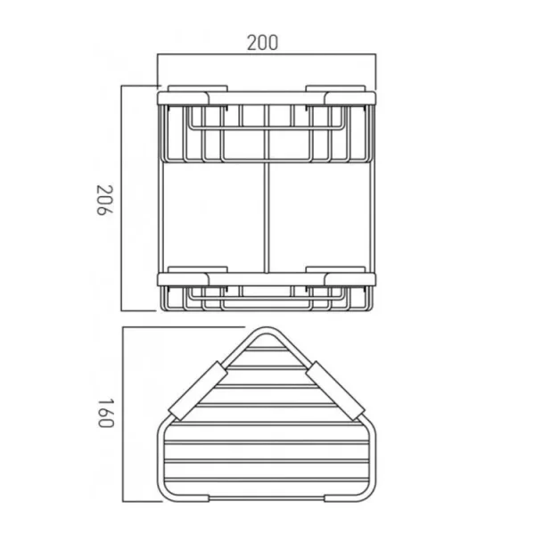 Vado Basket Large Double Triangular Corner Wall Mounted Chrome technical drawing - Image 3