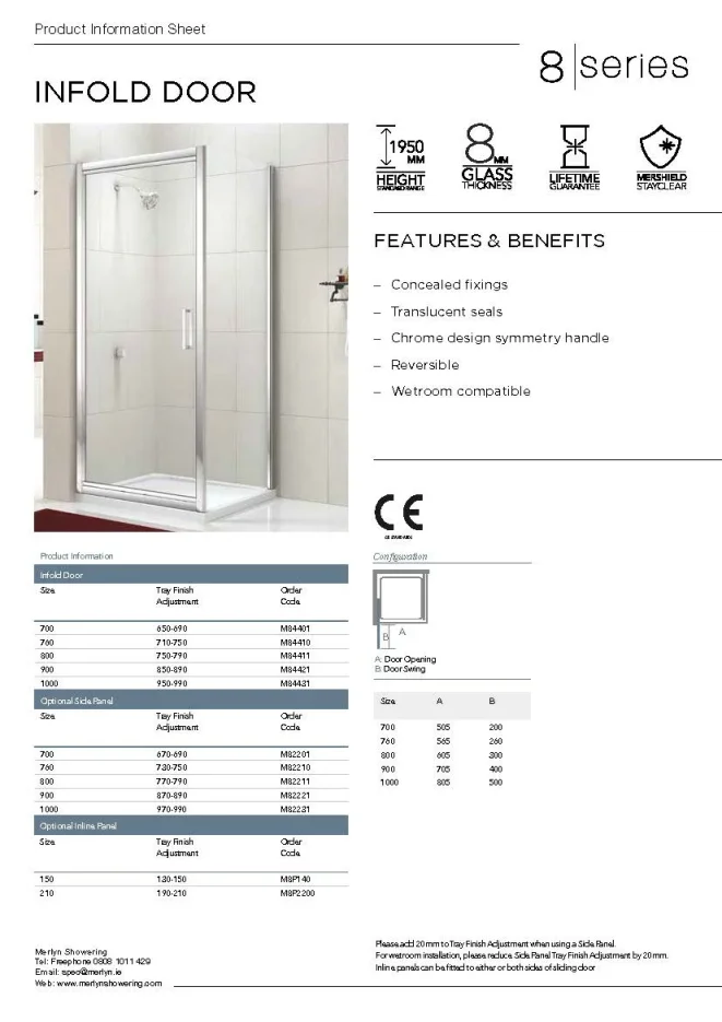 Merlyn 8 Series Infold Door 760mm technical drawing - Image 3