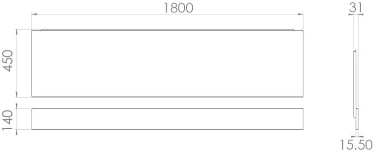 Saneux 1800x450mm Bath Panel & Plinth - Gloss White technical drawing - Image 2