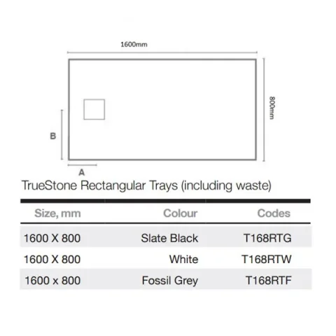 Merlyn Truestone Rectangle Tray Fossil Grey 1600 X 800mm technical drawing - Image 4