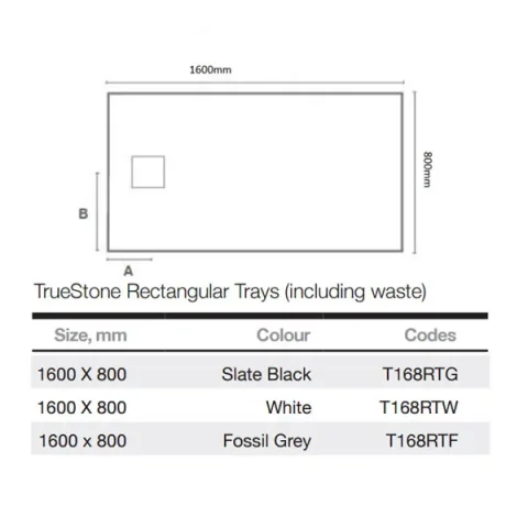Merlyn Truestone Rectangle Tray Fossil Grey 1600 X 800mm technical drawing - Image 6
