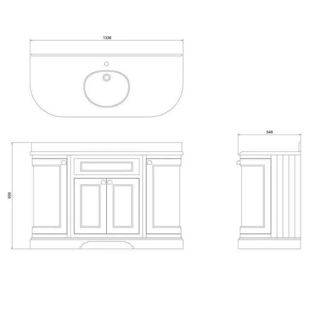 Burlington Freestanding 134 Curved Vanity Unit Grey technical drawing - Image 2