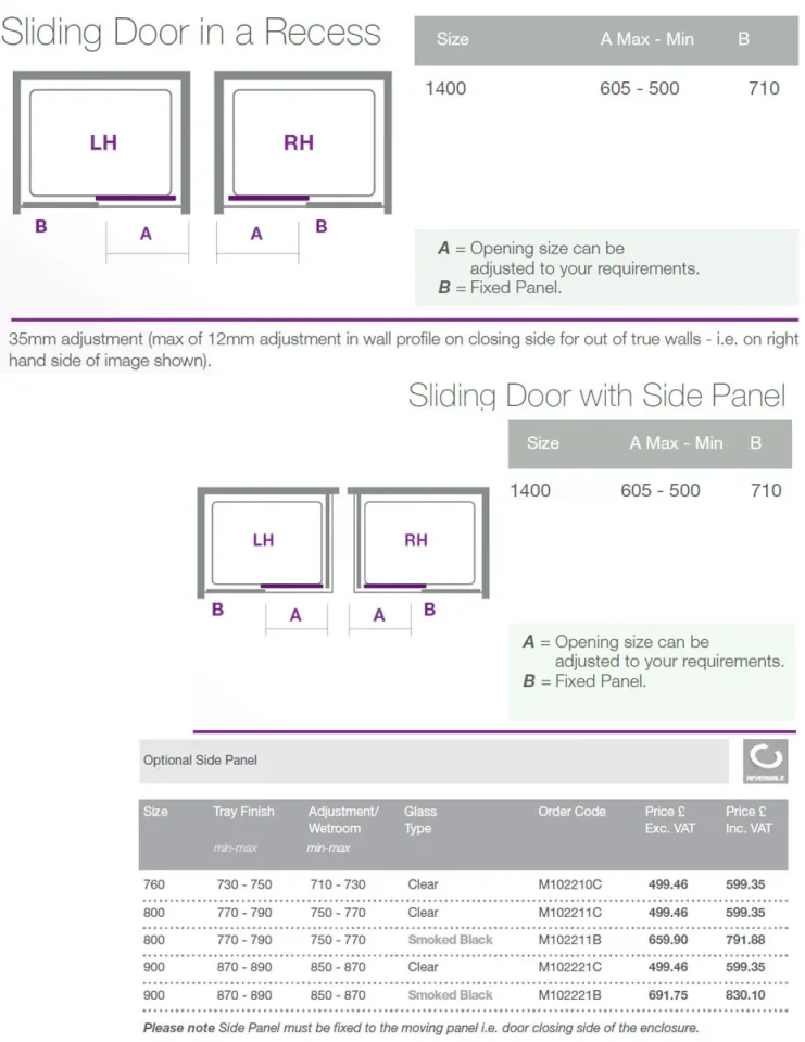 Merlyn 10 Series Sliding Door Left Hand 1400mm technical drawing - Image 4