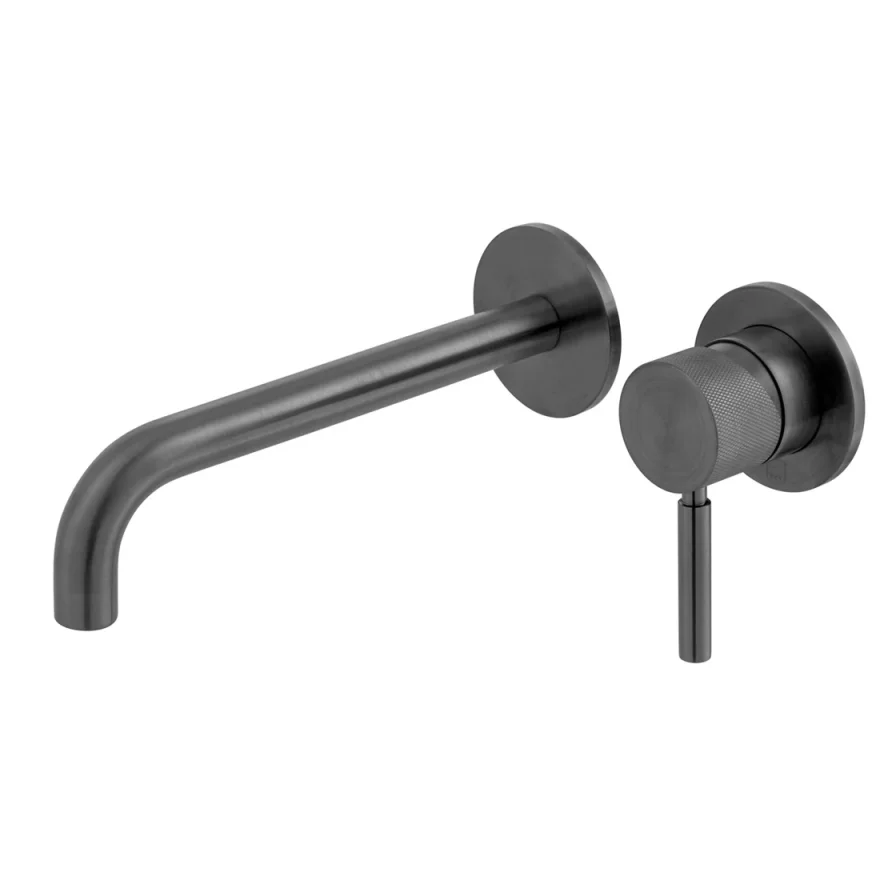 Vado Individual Origins Knurled Slimline 2 Hole Wall Mounted Single Lever Basin Mixer With Knurled Handle Brushed Black product image - Image 1