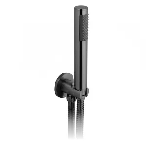 Vado Individual Round Single Function Mini Shower Kit With Integrated Outlet And Bracket Wall Mounted Brushed Black