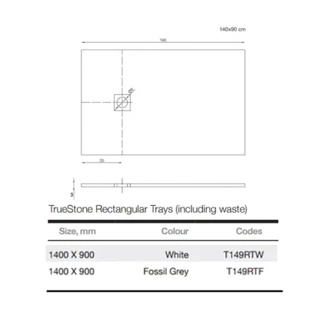 Merlyn Truestone Rectangle Tray White 1400 X 900mm technical drawing - Image 4
