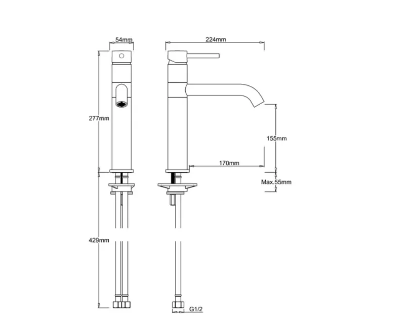 Crosswater Design Single Lever Kitchen Mixer Stainless technical drawing - Image 2