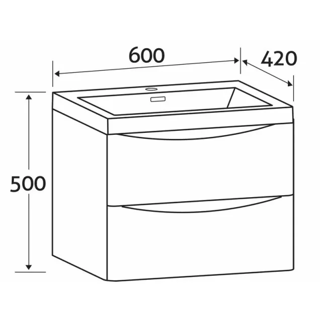 Cubico Envy Wall Mounted 600mm Vanity Unit Gloss White technical drawing - Image 2