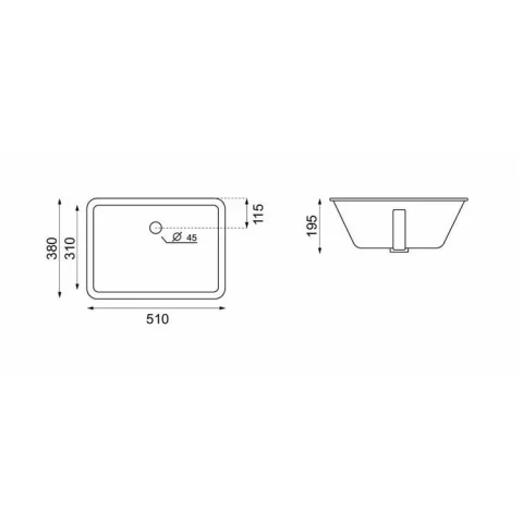 Crosswater Torino A Hidden Basin 510 With Overflow White technical drawing - Image 3